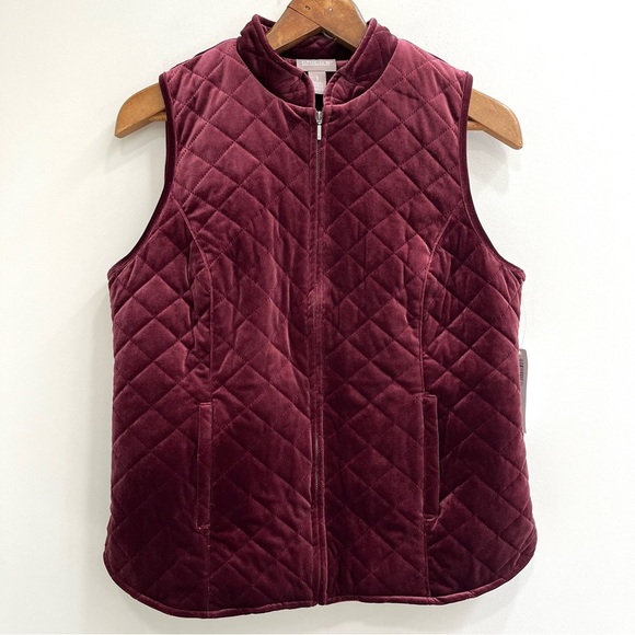 Chico's Quilted Velvet Vest Plum Wine Maroon Size 1 US Small NWT - Picture 1 of 8
